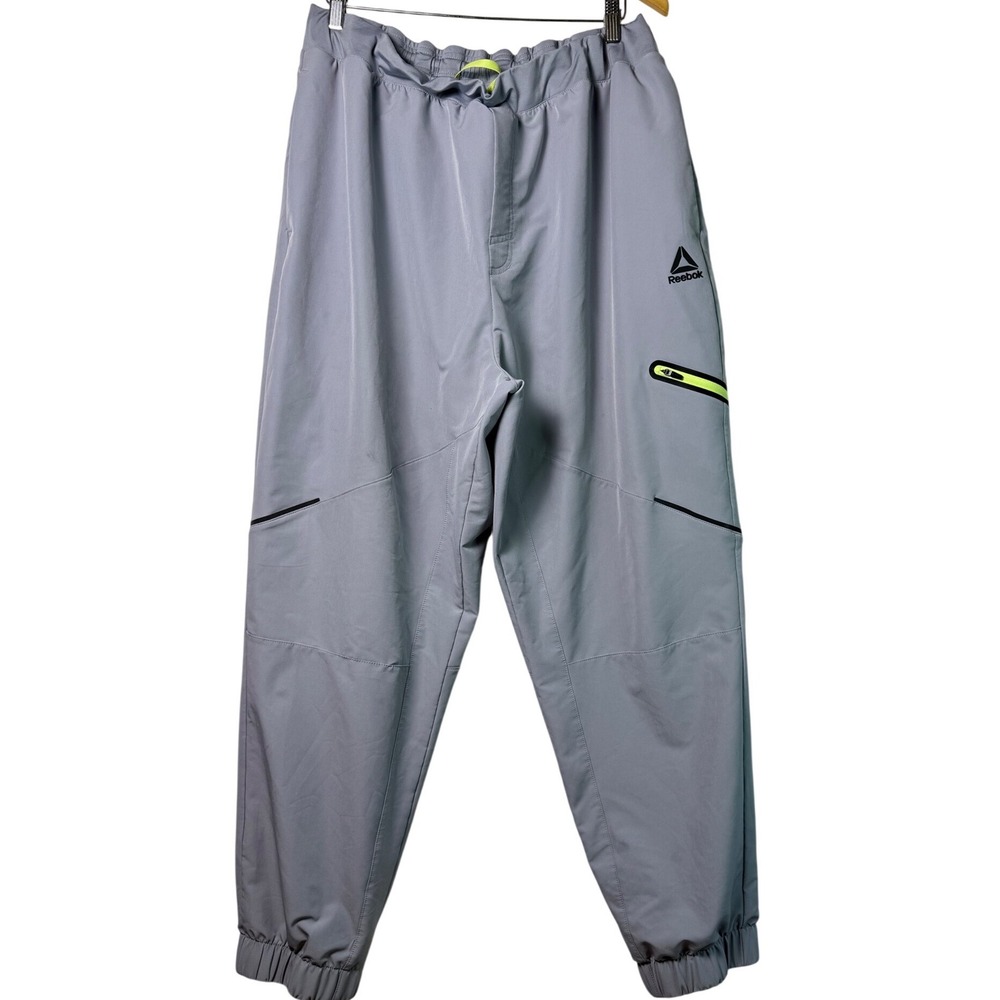 Reebok Mens Size 3XL Gray Neon Yellow Jogger Athletic Pants